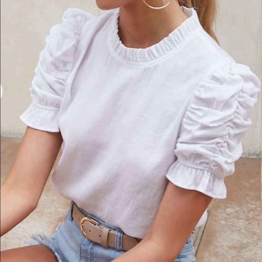 NEW Ruched Puff-Sleeve Top
